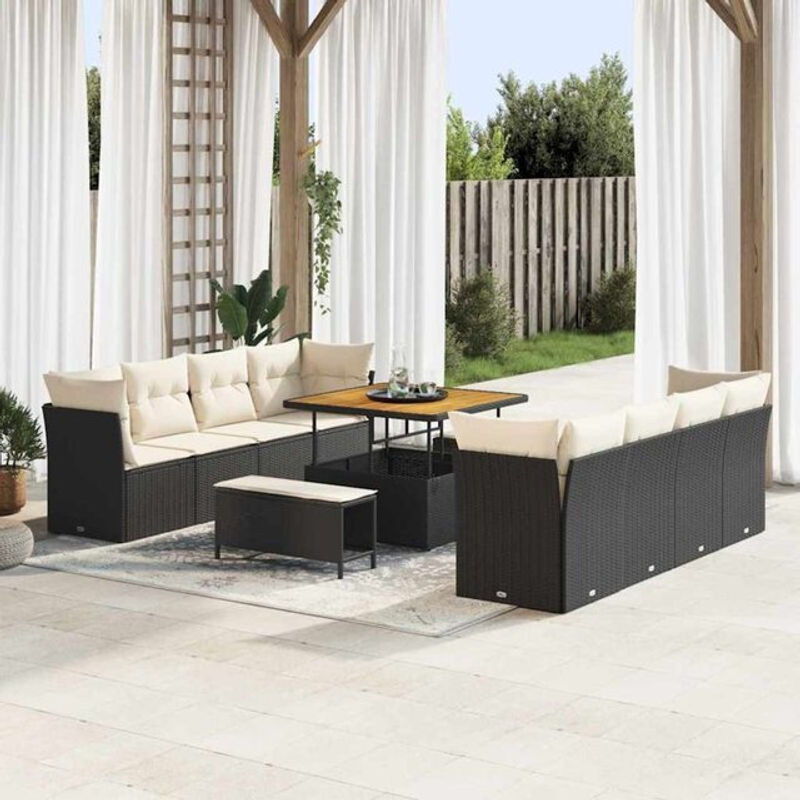 Vidaxl Garten-Sofa-Set aus Polyrattan mit 11 Teilen in Schwarz und Creme, B/T/H: 100 x 100 x 71 cm - Bild 1