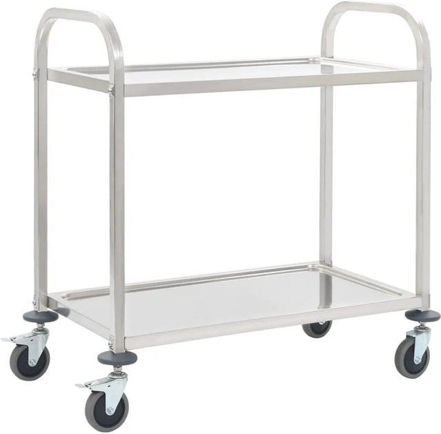 DELUKE Servierwagen KENNI aus Edelstahl in Silber mit 2 Etagen und Rollen, B/T/H: 96,5 x 55 x 90 cm - Bild 1