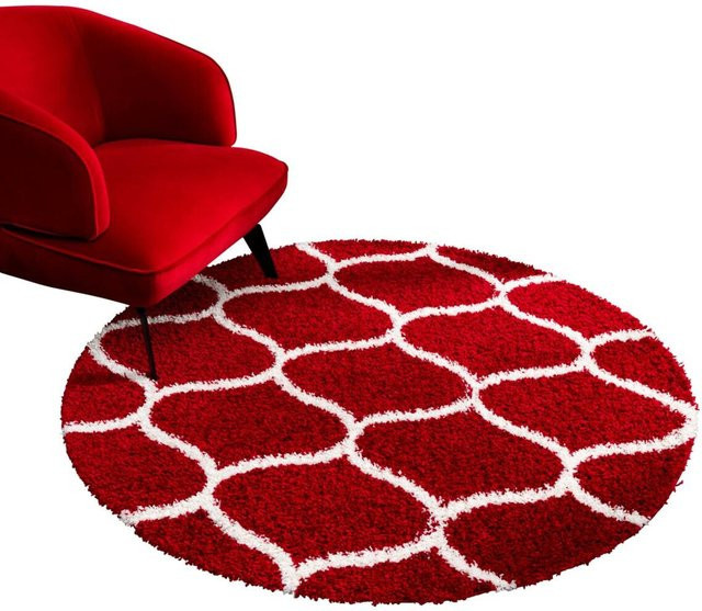 Sanat Hochflorteppich MADRID rund in Rot, Durchmesser: 200 cm - Bild 1