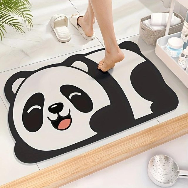 Saugfähige Fußmatte mit Cartoon-Tier-Motiv von Yiran Furniture, schwarz-weiß, B/T: 80 x 50 cm - Bild 1