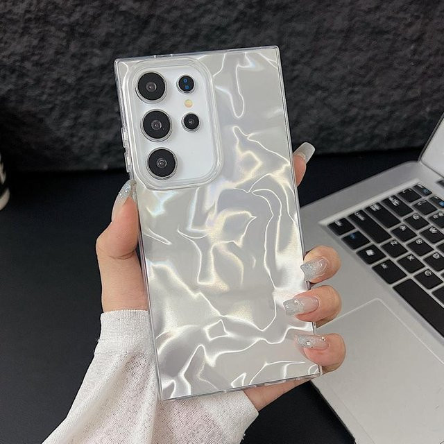 Stoßfeste transparente Handyhülle mit silbernem Glitzer-Muschel-Muster für Samsung Galaxy S26 Ultra, S25, S24, S23, S22, S21 und A-Serie - Bild 1
