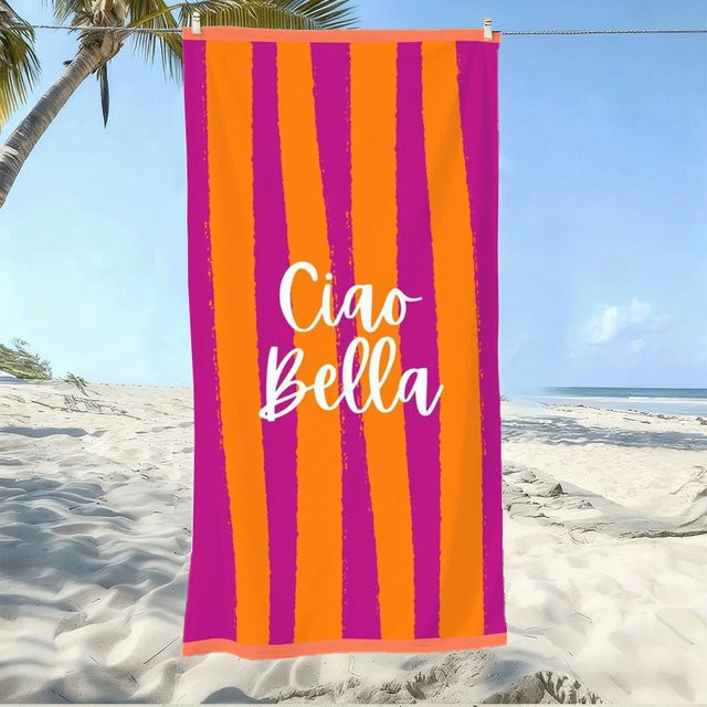 Ciao Bella gestreiftes Strandtuch in Orange und Violett - Bild 1