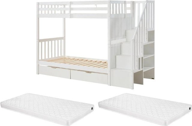 Vente-unique Etagenbett Zileni für Kinder in Weiß aus Kiefer und MDF mit Schubladen, Höhe: 164,5 cm - Bild 1