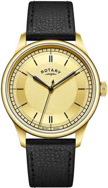 Rotary Armbanduhr, Quarz, Edelstahl, Gold, Leder, 40 mm, Herren - Bild 1
