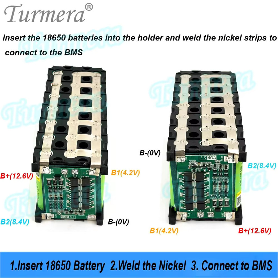 Turmera 12V Batterie-Aufbewahrungsbox mit Anzeige, 3x7 18650 Batteriehalter und 40A Balance BMS, Farbe: Silber - Bild 2