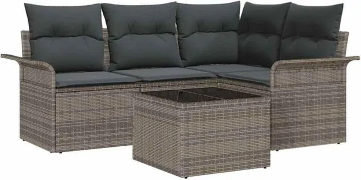 Vidaxl 4-teiliges Garten-Sofa-Set aus Poly-Rattan mit Kissen in Schwarz und Grau - Bild 1