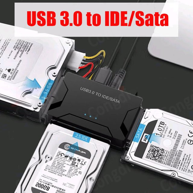 Congdi SATA/IDE zu USB 3.0 Adapter Konverter für 2,5 und 3,5 Zoll HDD/SSD bis 6 TB in Schwarz mit USB-C Anschluss - Bild 1