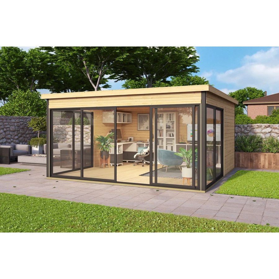 Lasita Holz-Gartenhaus Domeo mit Flachdach in Blockbohlenbauweise, Unbehandelt, B/T: 418 x 418 cm - Bild 2