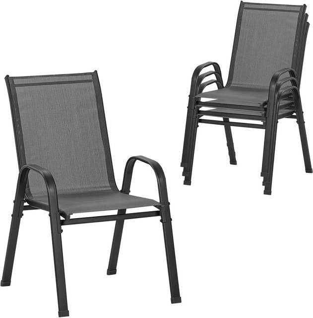 WOLTU 4er Set Stapelbare Gartenstühle aus Textilene und pulverbeschichtetem Stahl in Grau mit Armlehnen, Wetterfest und Modern - Bild 1