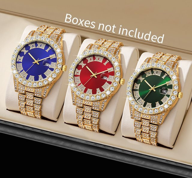yolako Armbanduhr, Quarz, Edelstahl, Gold, Blau, Diamantbesetzt, Herren - Bild 1