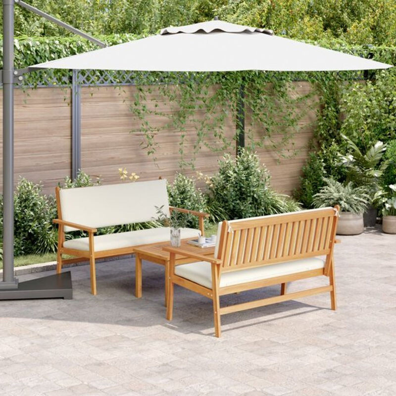 3-teilige Garten-Sofagarnitur aus Massivholz Akazie in Braun mit beigen Kissen von Vidaxl - Bild 1