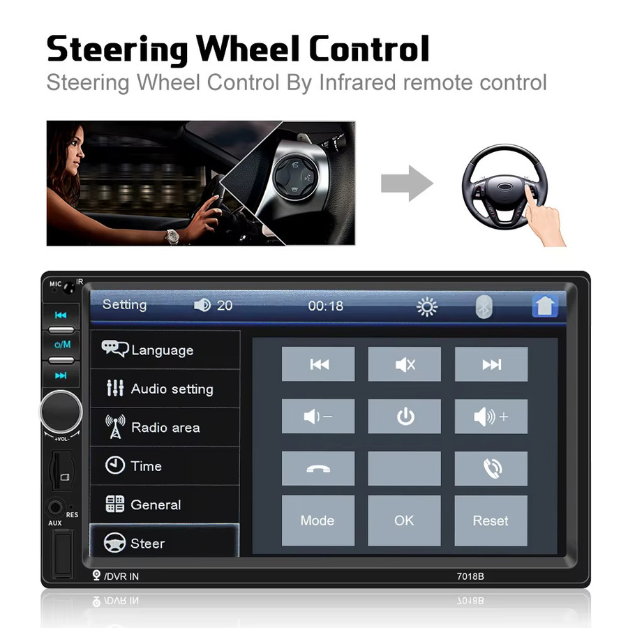 Podofo 2DIN Autoradio mit 7 Zoll Display, Bluetooth, Mirrorlink und EQ Multimedia Player in Schwarz - Bild 4