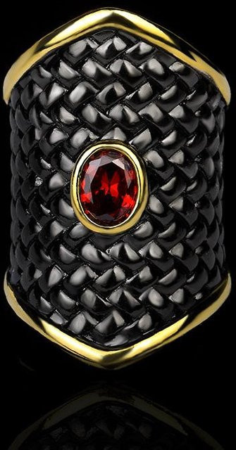 YIRAN Jewelry Ring, vergoldet, Messing, Zirkonia, Schwarz, Unisex - Bild 1