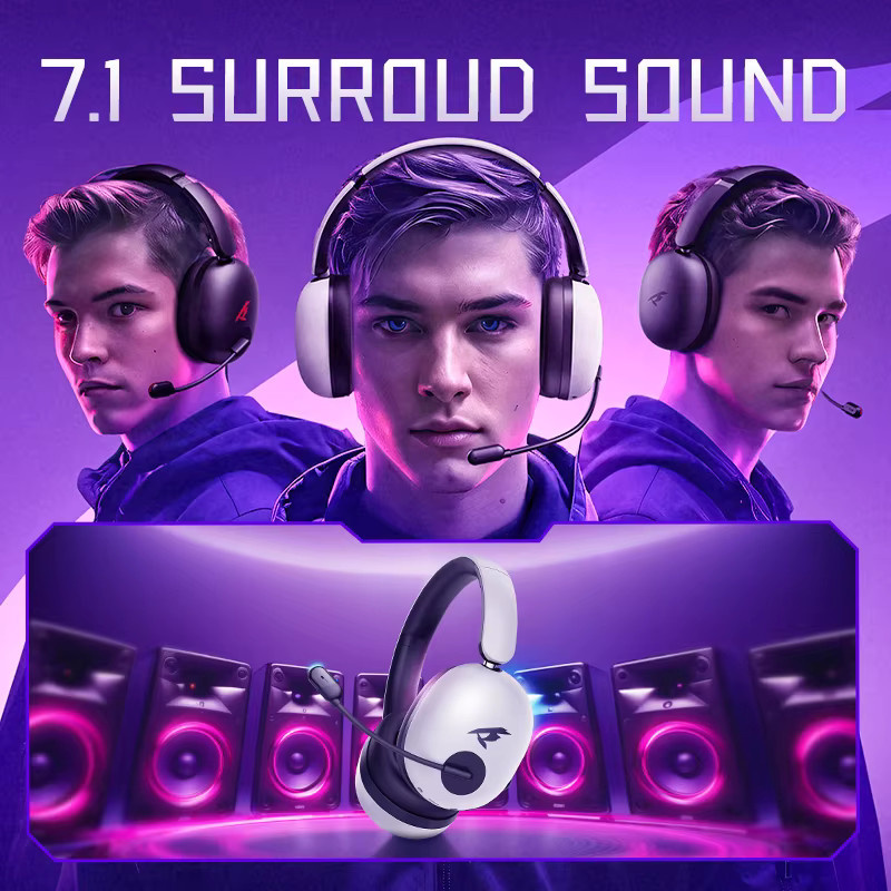 Picun UG-10A Gaming-Funkkopfhörer Over-Ear-Headset mit Mikrofon, Bluetooth 6.0, 40 mm Treiber, 2,4 GHz kabellos oder Kabel, Grau/Weiß - Bild 2