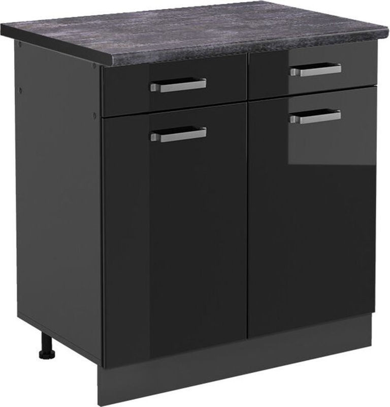 Vicco Küchenunterschrank R-Line in Schwarz Hochglanz und Anthrazit mit Drehtüren, B: 80 cm, H: 81,6 cm, T: 60 cm - Bild 1
