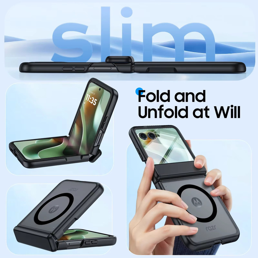 Motorola Razr Handyhülle mit Displayschutz und Magnetfunktion, Stoßfeste Matte Case in Schwarz - Bild 5