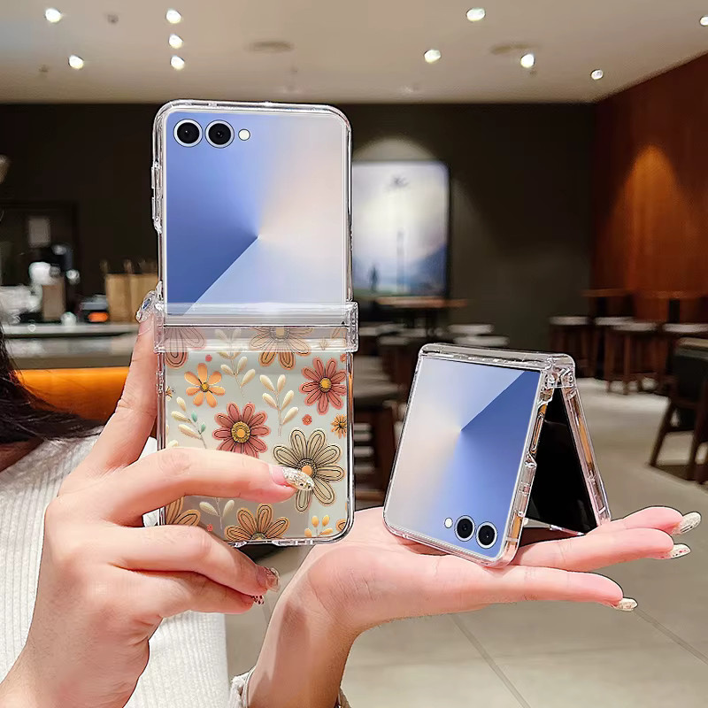 Rosa Blumen Handyhülle für Samsung Galaxy Z Flip 7 FE 6 5 4 3 5G aus klarem hartem PC-Material - Bild 1