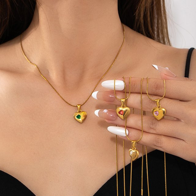 ANENJERY Halskette mit Herz Anhänger, Edelstahl, Zirkonia, Damen, Gold - Bild 1