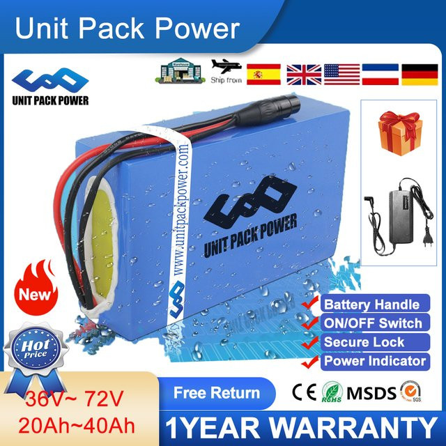 UNITPACKPOWER E-Bike-Akku mit PVC-Gehäuse in Blau, wasserdicht, geeignet für 2000W bis 3000W Elektrofahrräder und Elektroroller - Bild 1
