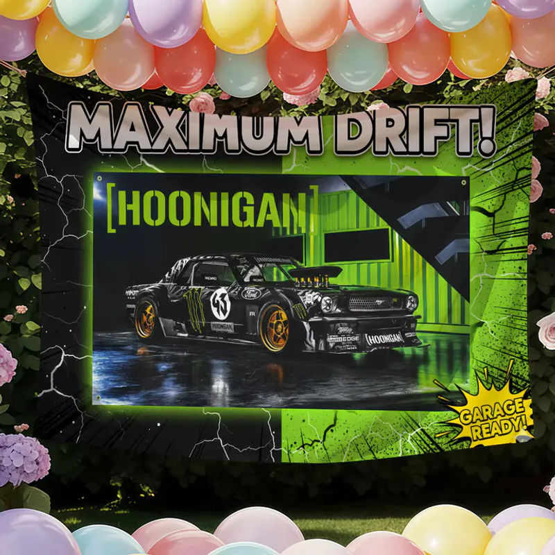 Hoonigan Racing Flagge aus Textil in Weiß, rechteckiges Banner zur Wanddekoration, B/H: 60 x 40 cm - Bild 4