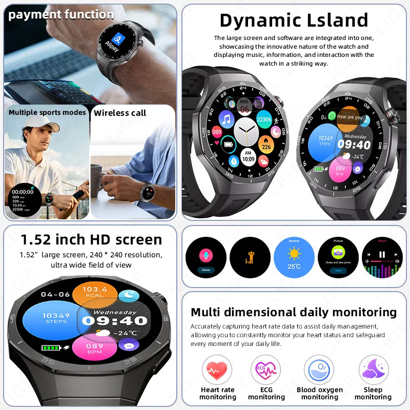LIGE Smartwatch für Herren in Schwarz mit EKG-Monitor, Bluetooth-Anruf und Musiksteuerung - Bild 5