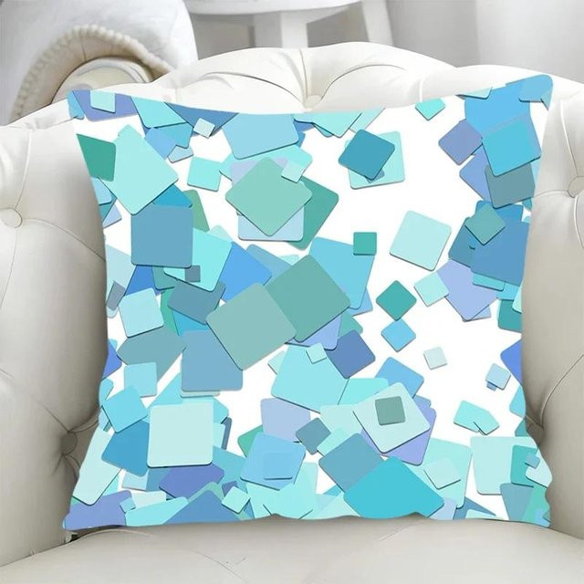 Dekorative Kissenbezüge mit geometrischem Design in Blau und Bordeaux, B/B: 50 x 50 cm - Bild 1