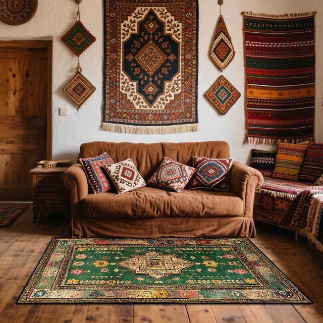 JGJG Böhmischer Retro-Teppich im Persischen Design, Waschbarer und Rutschfester Teppich für Wohnzimmer und Schlafzimmer, B/H: 90 x 60 cm, Mehrfarbig - Bild 1