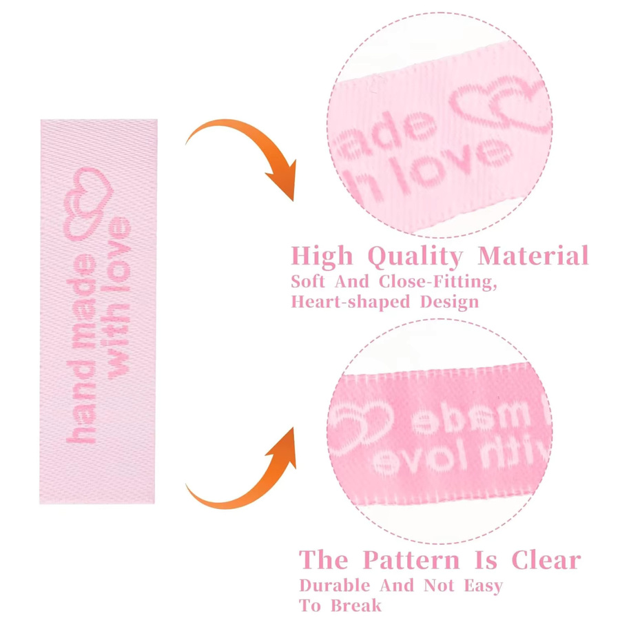 Personalisierte Nähetiketten Handmade with Love in Pink zum Aufnähen auf Kleidung und handgefertigte Artikel, 30 Stück - Bild 2