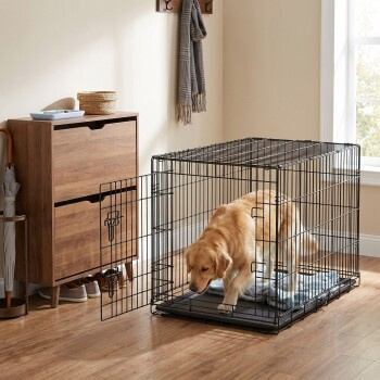 FEANDREA Faltbarer Hundekäfig mit 1 Tür und Kunststoffschale, Schwarz, B/T/H: 92,5 x 58,2 x 63,4 cm - Bild 3