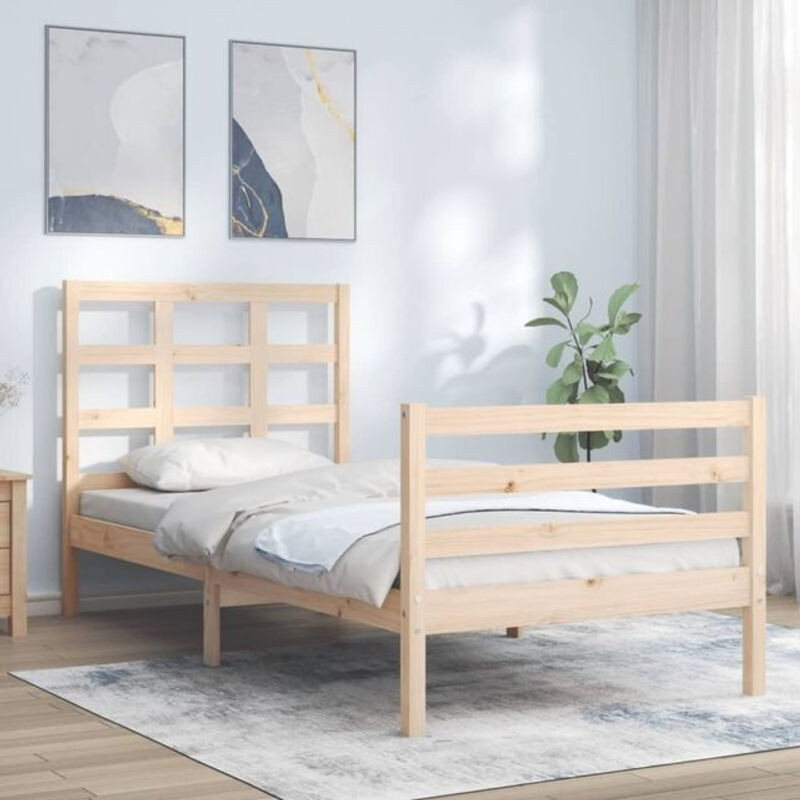 Massivholzbett mit Kopfteil von vidaxl aus Kiefer in Braun Natur im skandinavischen Design B: 100 cm, T: 195,5 cm, H: 95,5 cm - Bild 1