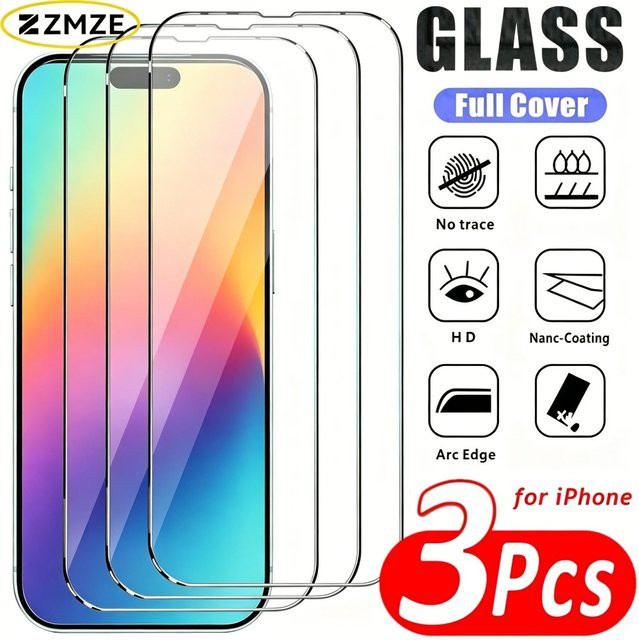 3er-Pack ZMZE HD Panzerglas Displayschutzfolie für iPhone 17 16 15 Pro Max Air 17e 16e 14 13 12 11 Pro Plus, transparent - Bild 1