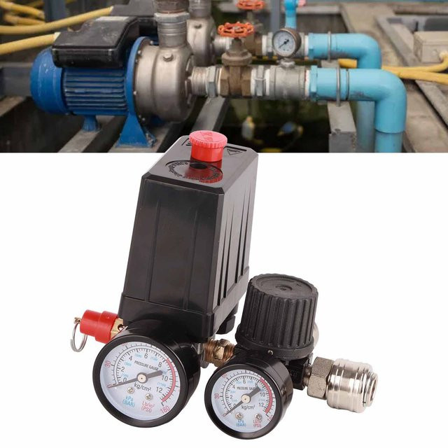 Aramox Luftkompressor Druckregelventil mit 4-Loch-Regler und 1/4 Zoll Anschluss, Schwarz, 90-120 psi - Bild 1