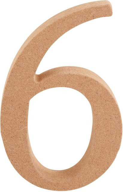 VBS MDF Zahl Ziffer 6 aus Holz in Braun, Höhe: 8,0 cm, Breite: 1,5 cm - Bild 1