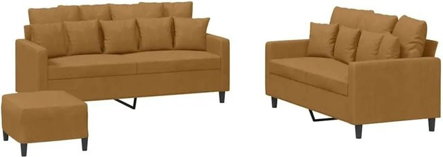 vidaXL 3-teilige Sofagarnitur aus Samt in Braun mit Kissen im modernen Design - Bild 1