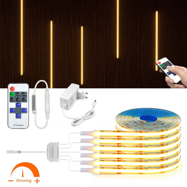Lcamaw COB LED-Lampenband mit dimmbarer RF-Fernbedienung, 12 V Lichtleiste in Weiß für Wanddekoration und Schrankbeleuchtung - Bild 1
