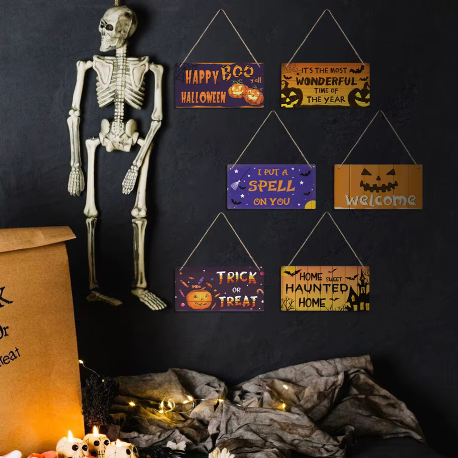 Putuo Dekor Halloween Holz Anhänger mit Kürbis, Geist und Fledermaus als Türzeichen - Bild 3