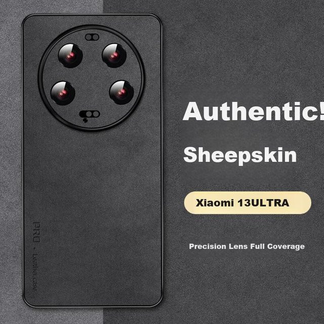 Xiaomi 13 Ultra Handyhülle aus Silikon und Leder mit Linsenschutz, Schwarz - Bild 1