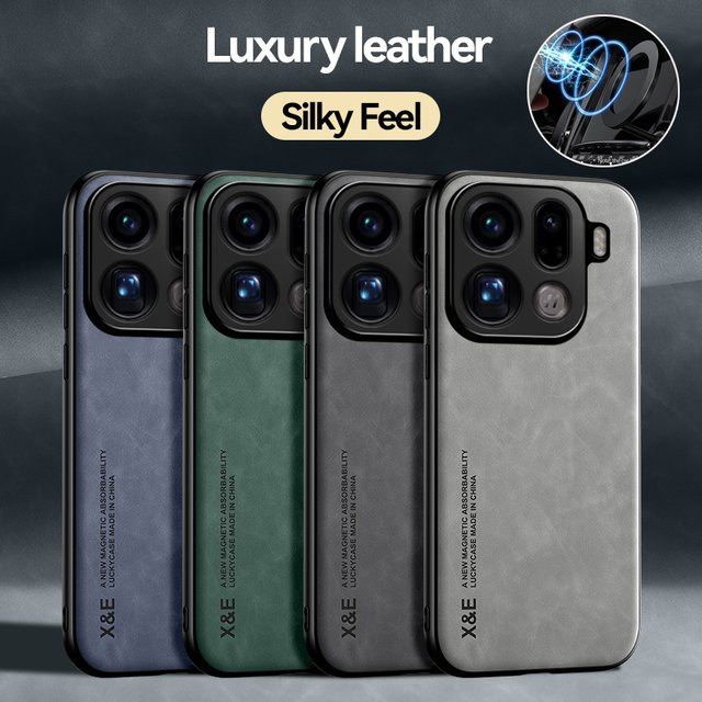 EUCAGR Luxus PU Leder Magnetische Stoßfest Handyhülle mit Metallplatte für OPPO Finden X9 Pro und OPPO Finden X9 in Grün - Bild 1