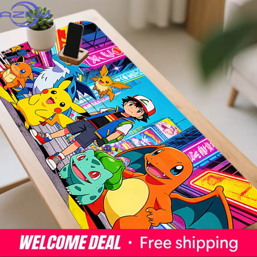 Potdemiel Pokemon Ash & Neon City Starter Team Gaming-Schreibtischunterlage, rutschfestes und waschbares Mauspad, Mehrfarbig - Bild 5