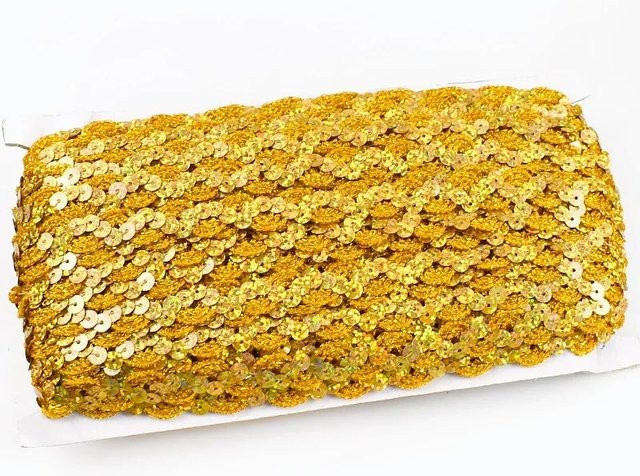 Meetee Pailletten-Spitze Geflochtenes Band Gold, Breite: 1,5 cm, Länge: 10 m - Bild 1