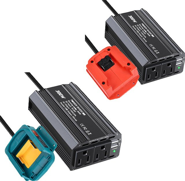 Tragbarer 300 W Wechselrichter-Kraftstation Outdoor-Arbeitsadapter kompatibel mit Makita, DeWalt und Milwaukee 18/20 V Akkus in Schwarz - Bild 1