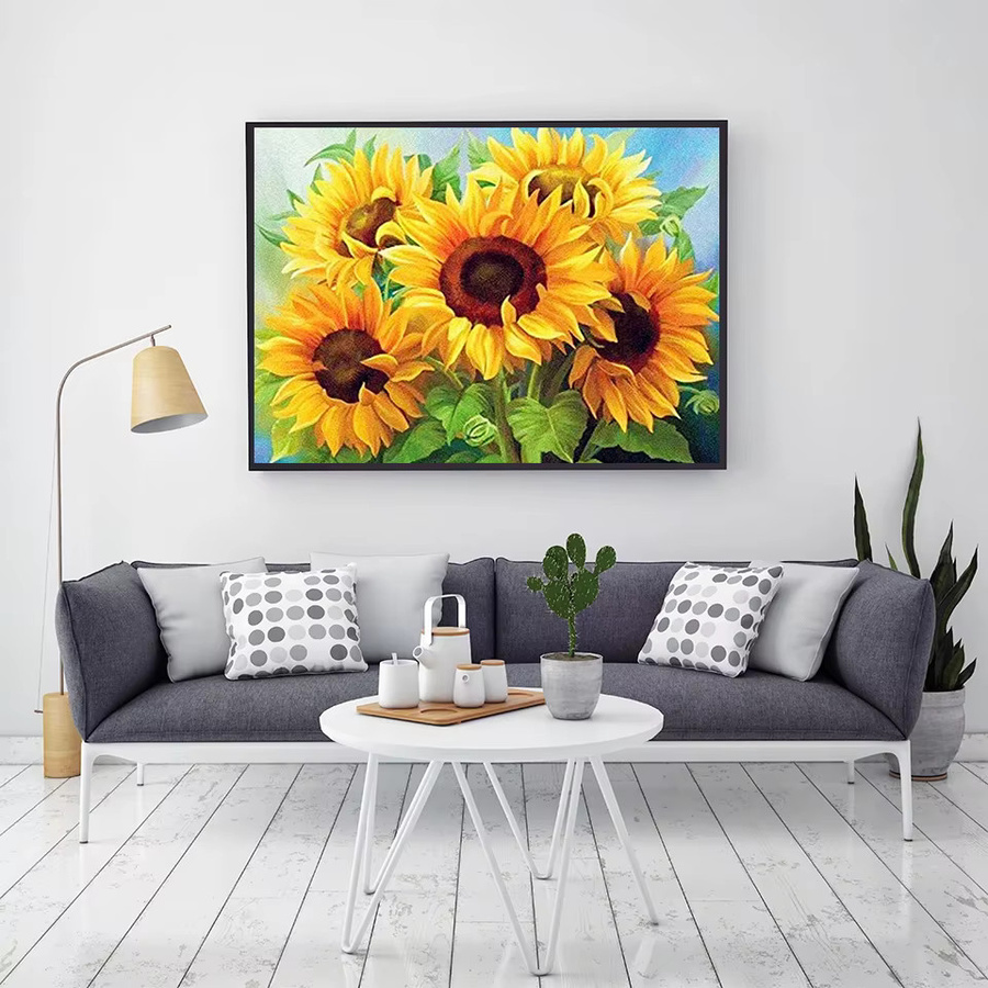 AZQSD 5D-Diamantgemälde zum Selbermachen mit Blumenmosaik aus Sonnenblumen, Flieder und Mohn in Multicolor, B x H: 30 x 40 cm - Bild 3