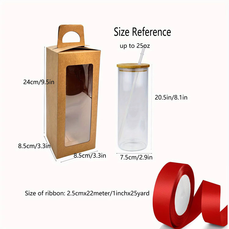 5er Set Kraftpapier Geschenkboxen in Braun mit 24 Yard Geschenkband für Tumbler und Glasbehälter - Bild 3