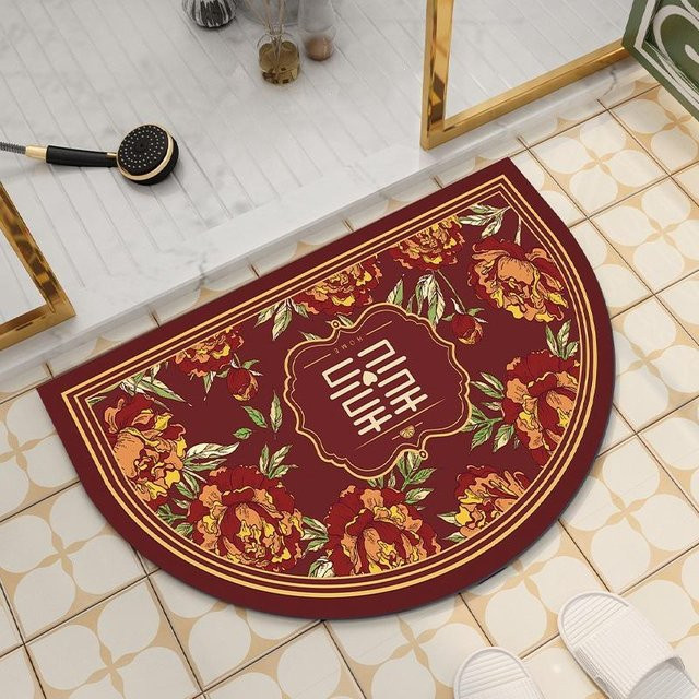 Retro Badezimmer-Bodenmatte von Yiran Furniture, halbrund, saugfähig und schnelltrocknend, rutschfeste Fußmatte aus Kieselalgenschlamm, B/T: 60 x 40 cm - Bild 1