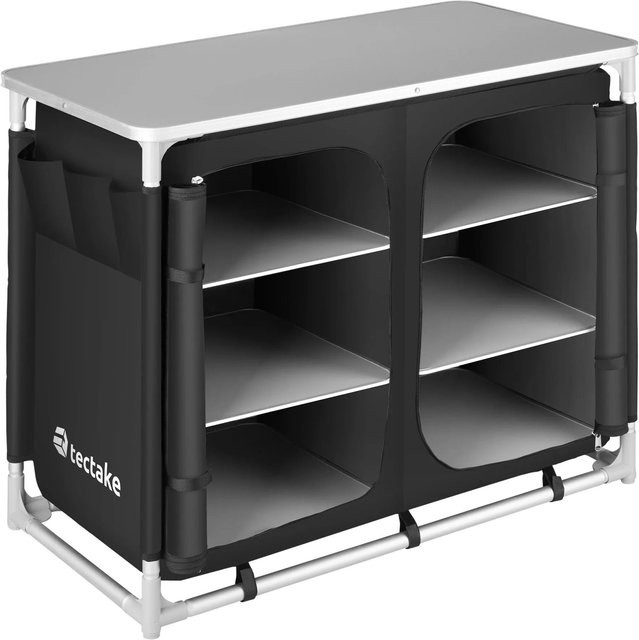 tectake Campingschrank Deluxe in Schwarz mit Aluminiumgestell und 6 Fächern, faltbar, B/T/H: 97 x 47,5 x 78 cm - Bild 2