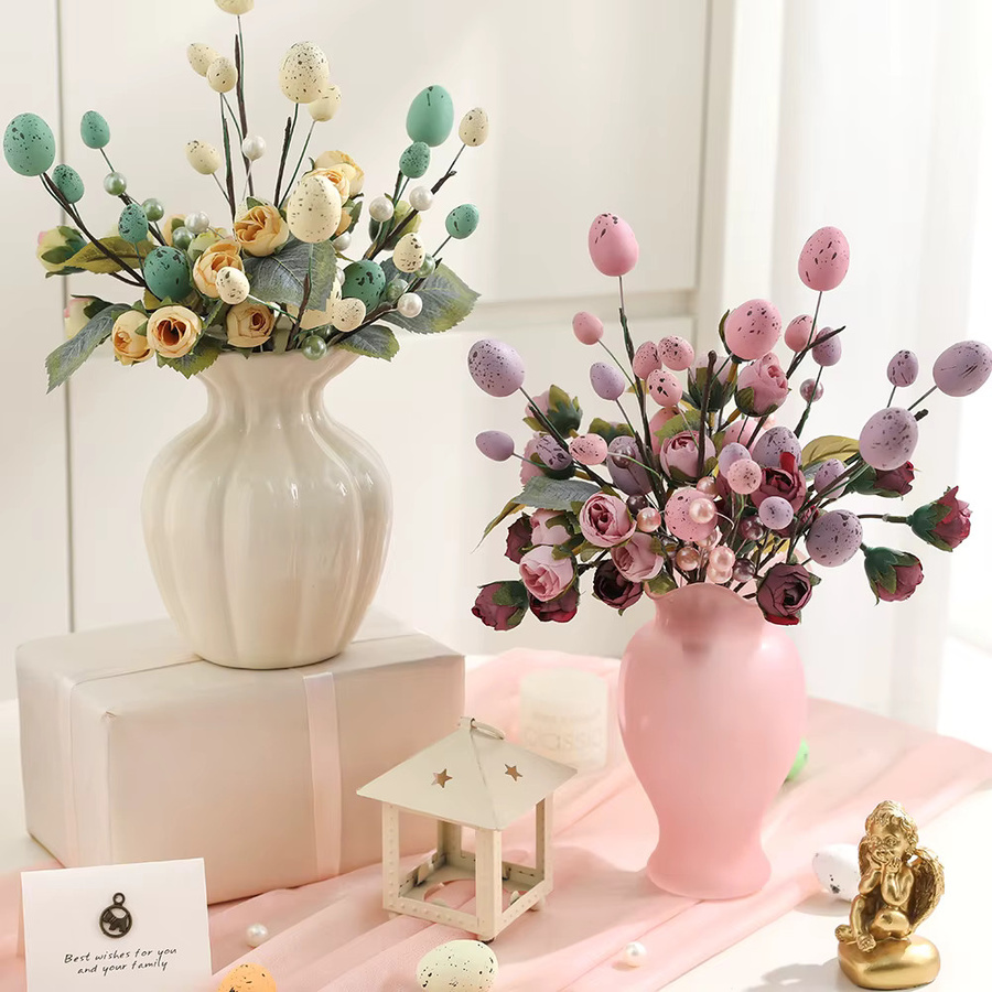 MENGHAO Künstliche Blumen Osterei-Bouquet in Pink für deine Oster-Dekoration und Raumgestaltung - Bild 1