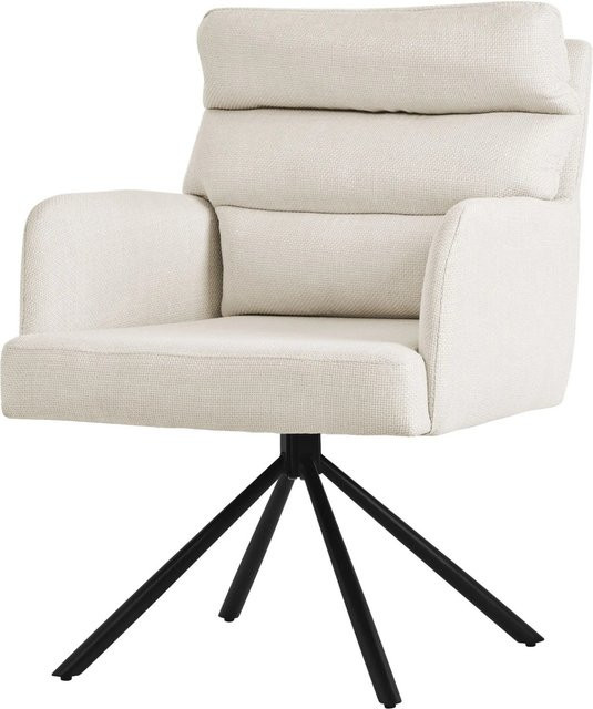ML-Design Esszimmerstuhl Beige drehbar mit Armlehnen aus Samt und Stahl - Bild 2
