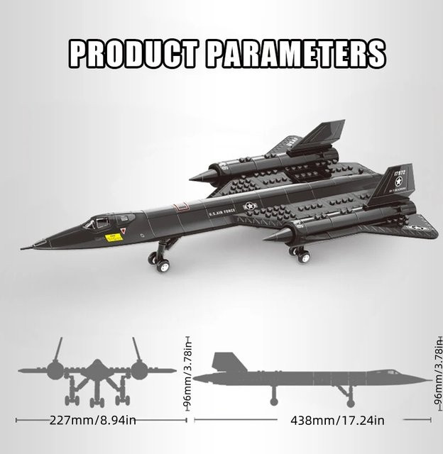 FUNXINEE SR71 Blackbird Stealth Überschall Aufklärungsflugzeug, Bausteine, Schwarz - Bild 1