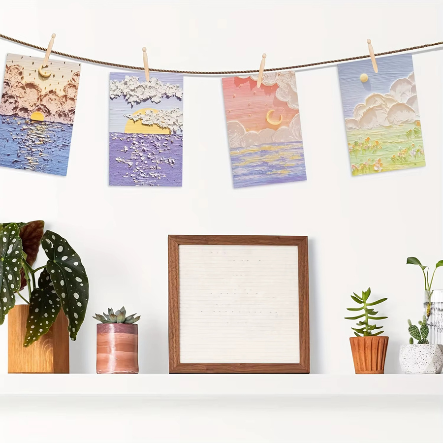 30 Kunst-Grußkarten im Ölgemälde-Stil mit Blumen, Gras, Bergen und Schmetterlingen, Mehrfarbig - Bild 1