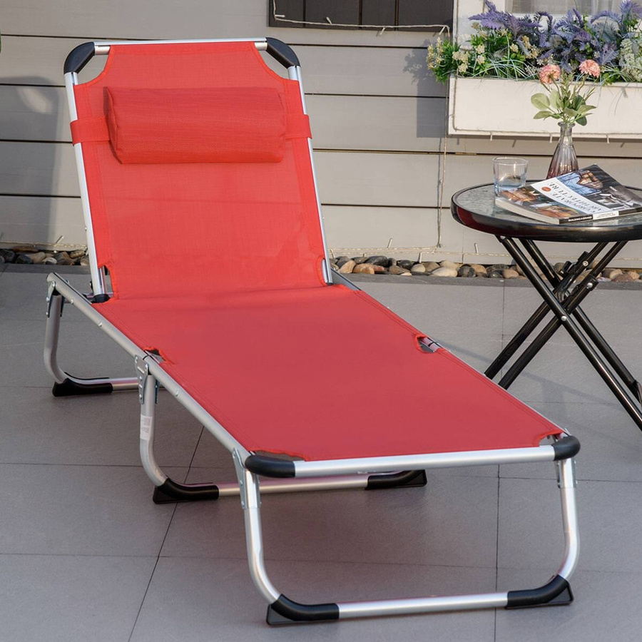 Outsunny Sonnenliege aus Aluminium und Textilene in Rot mit verstellbarer Kopfstütze, B/H/L: 60 x 76 x 170 cm - Bild 2